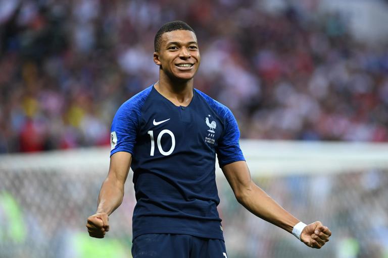 MOSCOW, RUSSIA - JULY 15:  Kylian Mbappe of France celebrates after scoring his team's fourth goal during the 2018 FIFA World Cup Final between France and Croatia at Luzhniki Stadium on July 15, 2018 in Moscow, Russia.  (Photo by Michael Regan - FIFA/FIFA via Getty Images)